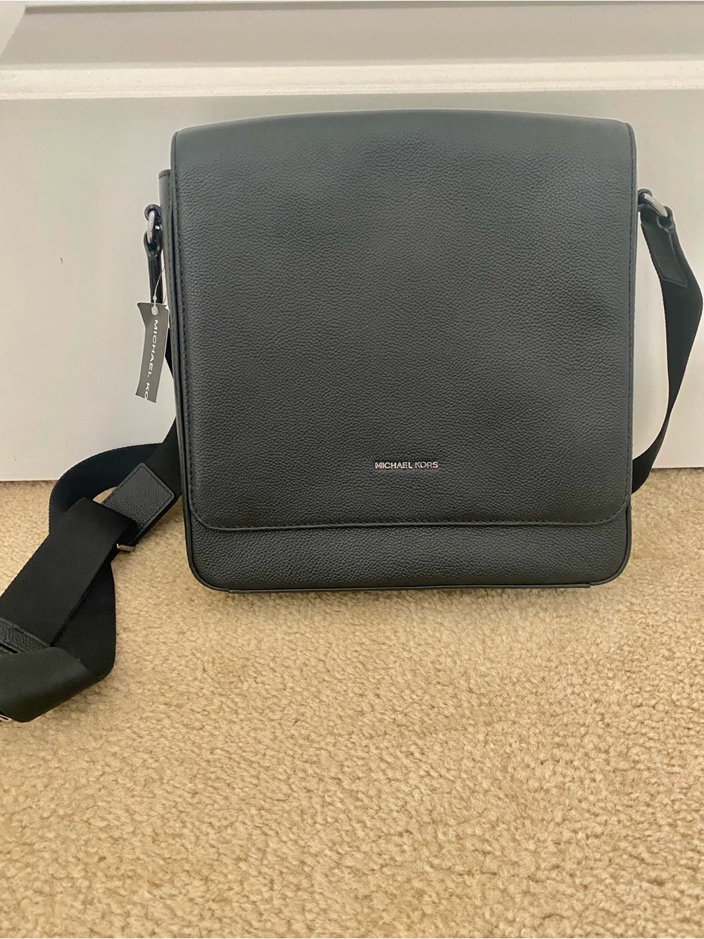 Michael Kors Black Pebbled Leather Messenger Bag for Men